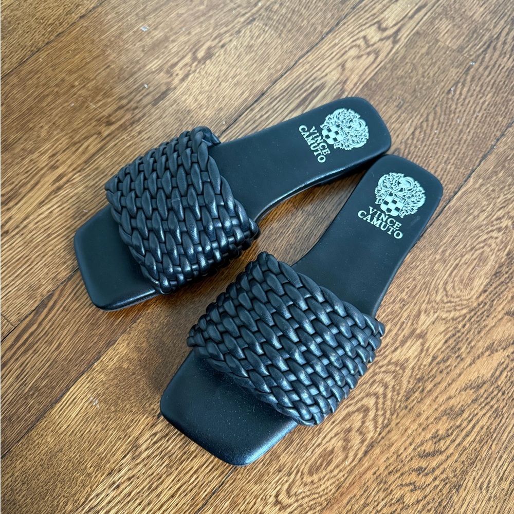 Vince Camuto Black Woven Slide Sandals